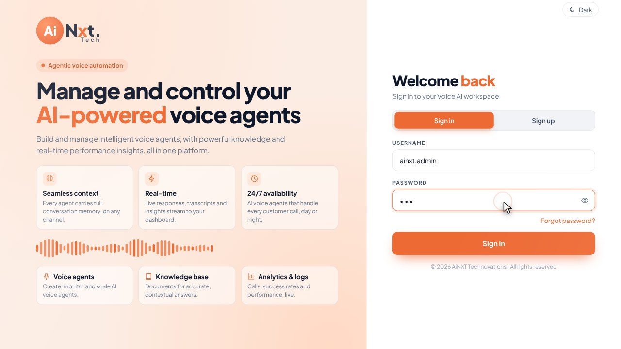 VoiceNXT sign-in page
